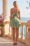 Corsetto floreale in tulle salvia A-Line con fiocco e fiocco