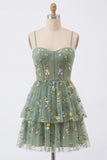 Corsetto floreale in tulle salvia A-Line con fiocco e fiocco