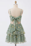 Corsetto floreale in tulle salvia A-Line con fiocco e fiocco