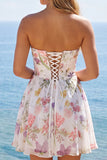 Abito di ritorno a corsetto corsetto arricciata in avorio senza spalline