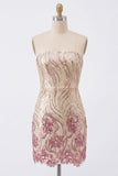 Vestito di Homecoming con paillettes bodycon dorato e rosa senza spalline scintillanti