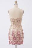 Vestito di Homecoming con paillettes bodycon dorato e rosa senza spalline scintillanti