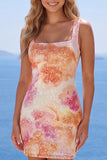 Abito di Homecoming con paillettes arancioni con scollo quadrato scintillante Bodycon