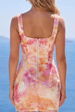 Abito di Homecoming con paillettes arancioni con scollo quadrato scintillante Bodycon