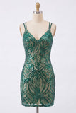 Abito di Homecoming con paillettes verde scuro Bodycon scintillante
