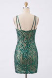 Abito di Homecoming con paillettes verde scuro Bodycon scintillante