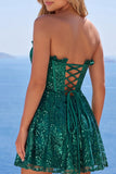 Corsetto verde scuro con paillettes a fila a fila scintillante Abito di Homecoming