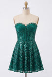 Corsetto verde scuro con paillettes a fila a fila scintillante Abito di Homecoming