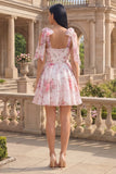 Vestito di fine aula a fior rosa bianco rosa con spalle spesse in chiffon per il ritorno alla casa