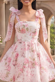 Vestito di fine aula a fior rosa bianco rosa con spalle spesse in chiffon per il ritorno alla casa