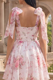 Vestito di fine aula a fior rosa bianco rosa con spalle spesse in chiffon per il ritorno alla casa