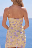 Abito di Homecoming giallo chiaro bodycon bodycon una sola spalla con fascia