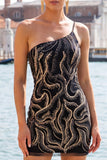 Abito di Homecoming con paillettes nere con paillettes scintillanti