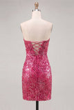Vestito di Homecoming con paillettes Bodycon Fucsia Fucsia Scintillante con Pizzo Indietro