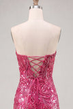 Vestito di Homecoming con paillettes Bodycon Fucsia Fucsia Scintillante con Pizzo Indietro