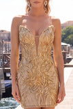 Vestito di Homecoming con paillettes Bodycon Fucsia Fucsia Scintillante con Pizzo Indietro