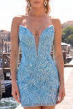 Vestito di Homecoming con paillettes Bodycon Fucsia Fucsia Scintillante con Pizzo Indietro