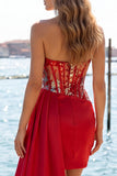 Sweetheart Red Bodycon Corsetto trasparente con paillettes Abito di Homecoming con fascia