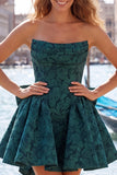Vestito di ritorno a casa rosa acceso, floreale senza spalline in stile Jacquard A-line, con pizzo sulla schiena