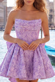 Vestito di ritorno a casa rosa acceso, floreale senza spalline in stile Jacquard A-line, con pizzo sulla schiena