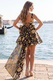 Abito di ritorno a casa Jacquard con fiocco a fiocco A-Line e pizzo sulla schiena