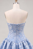 Abito di Homecoming senza spalline in Corsetto Floreale Jacquard blu A-Line