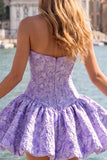 Abito di Homecoming senza spalline in Corsetto Floreale Jacquard blu A-Line