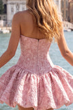 Abito di Homecoming senza spalline in Corsetto Floreale Jacquard blu A-Line
