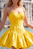 Abito di Homecoming senza spalline in Corsetto Floreale Jacquard blu A-Line