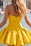 Abito di Homecoming senza spalline in Corsetto Floreale Jacquard blu A-Line