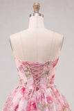 Abito di fine aula rosa rosa Sweetheart in chiffon per il ritorno alla casa con pizzo sulla schiena