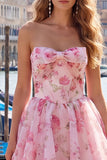 Abito di fine aula rosa rosa Sweetheart in chiffon per il ritorno alla casa con pizzo sulla schiena