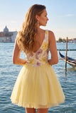 Abito di Homecoming a paillettes floreali giallo a V, linea A