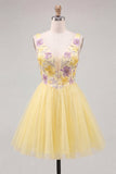 Abito di Homecoming a paillettes floreali giallo a V, linea A