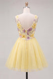 Abito di Homecoming a paillettes floreali giallo a V, linea A