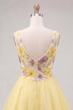 Abito di Homecoming a paillettes floreali giallo a V, linea A