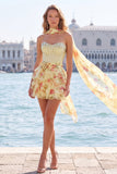 Corsetto A-Line Pink Sweetheart Abito di Homecoming a livelli floreale con perline e sciarpa al collo