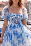 Corsetto A A-Line con collo quadrato e corsetto floreale con pizzo sulla schiena