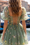 Corsetto A A-Line con collo quadrato e corsetto floreale con pizzo sulla schiena