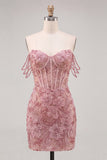 Corsetto rosa perla a spalle spalle vestito floreale di ritorno a casa con paillettes