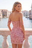 Corsetto rosa perla a spalle spalle vestito floreale di ritorno a casa con paillettes