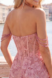 Corsetto rosa perla a spalle spalle vestito floreale di ritorno a casa con paillettes
