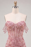 Corsetto rosa perla a spalle spalle vestito floreale di ritorno a casa con paillettes