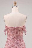 Corsetto rosa perla a spalle spalle vestito floreale di ritorno a casa con paillettes