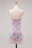 Bodycon Lilla Floreale Spalletta Vestito Corto di cocktail con perline