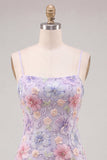 Bodycon Lilla Floreale Spalletta Vestito Corto di cocktail con perline