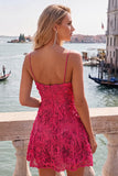 Vestito di cocktail con spalline floreali a linea A azzurro chiaro con appliche
