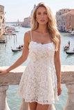 Vestito di cocktail con spalline floreali a linea A azzurro chiaro con appliche