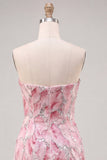 Abito corto di cocktail corto con paillettes rosa senza spalline