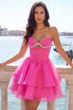 Vestito di cocktail a linee rosa A con perline
